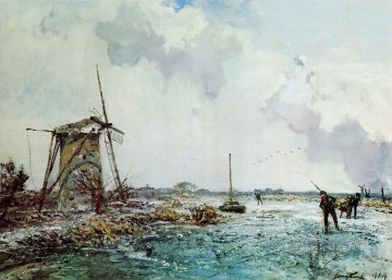 Skaters in Holland2 impressionism ship seascape Johan Barthold Jongkind Landscape Oil Paintings